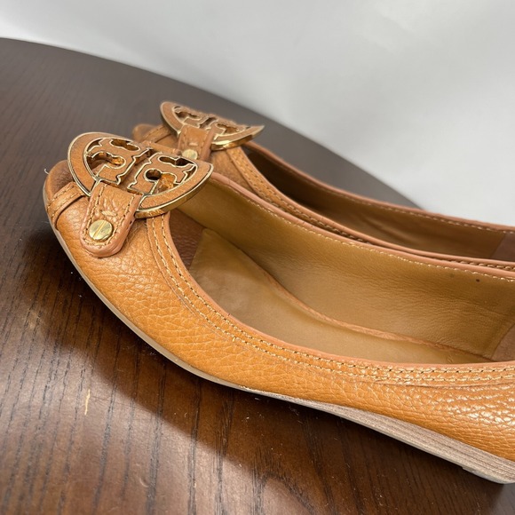 Tory Burch Shoes Women's 6.5M Brown Pebbled Leather Peep Toe Pump Wedge 11128602 - Picture 13 of 16